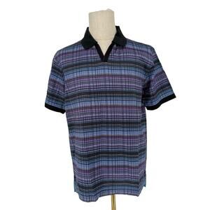 Robert Graham X Short Sleeve Knit Polo Shirt Knit Purple Black Blue M